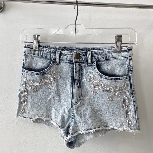 Washed Denim H&M Jean Shorts with Gems - Picture 1 of 5